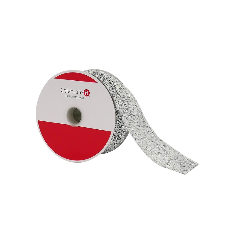 1.5" x 25ft. Silver Tinsel Metallic Ribbon by Celebrate It®