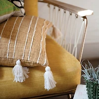 Hello Honey® Mustard & White Applique Stripe Cotton Woven Pillow