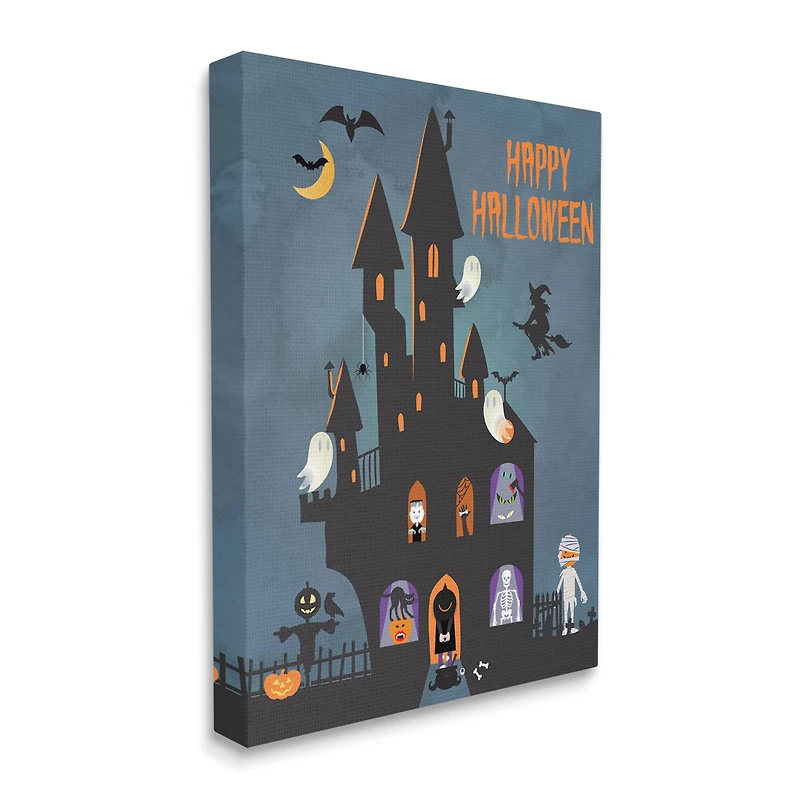 Stupell Industries Happy Halloween Haunted Ghost House Canvas Wall Art