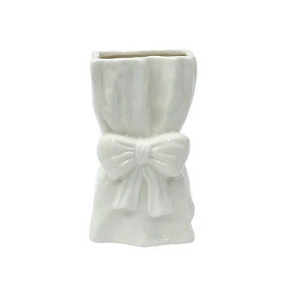 7" White Bag with Bow Ceramic Vase by Ashland®