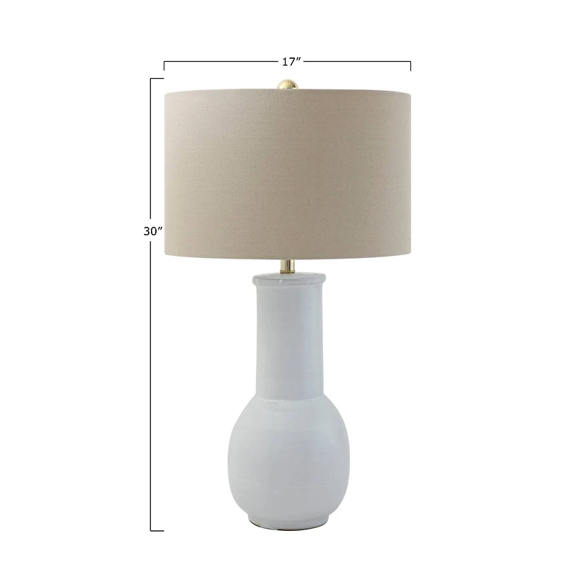 Hello Honey® 30" White Terracotta Table Lamp with Natural Linen Shade
