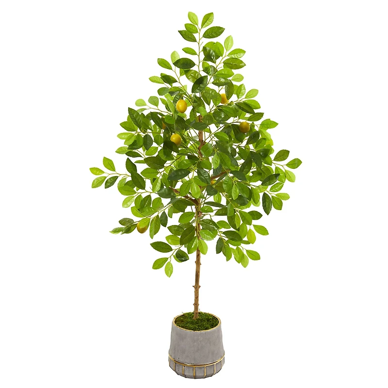 4.5ft Lemon Artificial Tree in Stoneware Vase with Gold Trimming