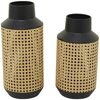 The Novogratz Brown Metal Open Weaved Inspired Vase Set of 2 14", 12"
