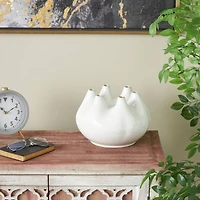 10" Wide White Multi Opening Ceramic Vase