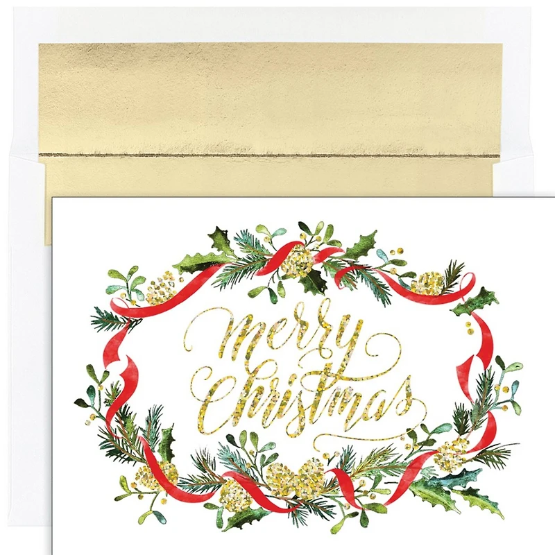 JAM Paper 5" x 7" Merry Pines Cards & Matching Envelopes Set, 16ct.