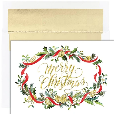 JAM Paper 5" x 7" Merry Pines Cards & Matching Envelopes Set, 16ct.