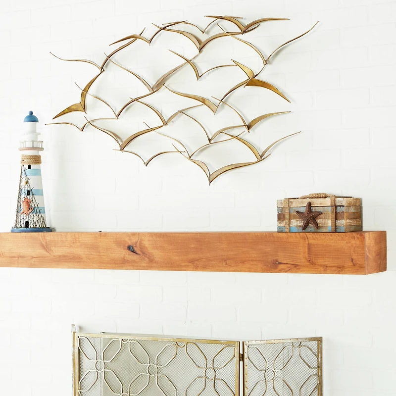 Gold Metal Coastal Birds Wall Decor, 47" x 21"