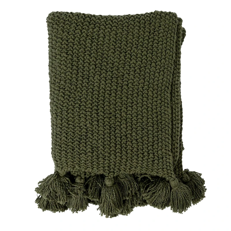 Hello Honey® Olive Green Knit Throw Blanket with Tassels