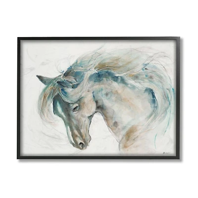 Stupell Industries Minimalist Watercolor Horse Portrait Blue Beige in Frame Wall Art