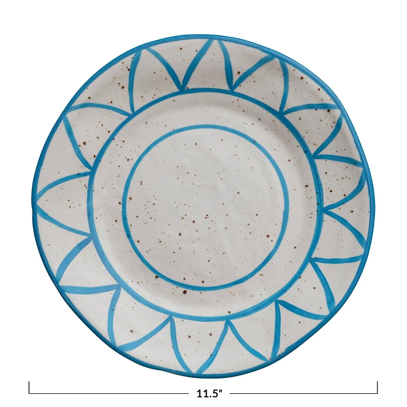 Hello Honey® 11.5" Blue & White Sun Design Hand Painted Stoneware Plate
