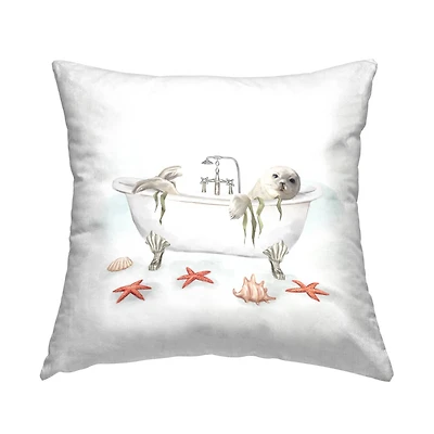 Stupell Industries White Sea Otter Nautical Vintage Tub Throw Pillow, 18" x 18"