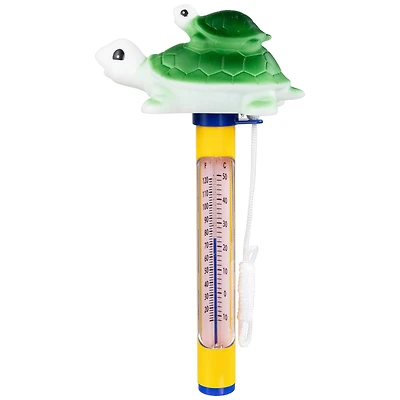 9" Green & Yellow Turtle Family Floating Swimming Pool Thermometer with Cord