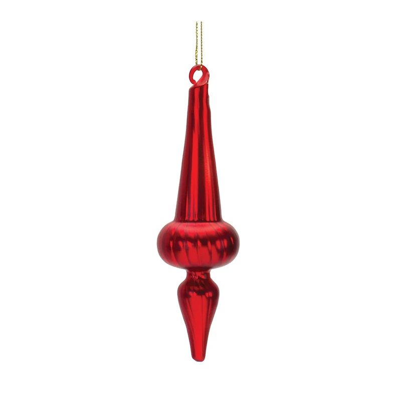 6" Red Ribbed Glass Finial Ornament Set