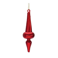6" Red Ribbed Glass Finial Ornament Set