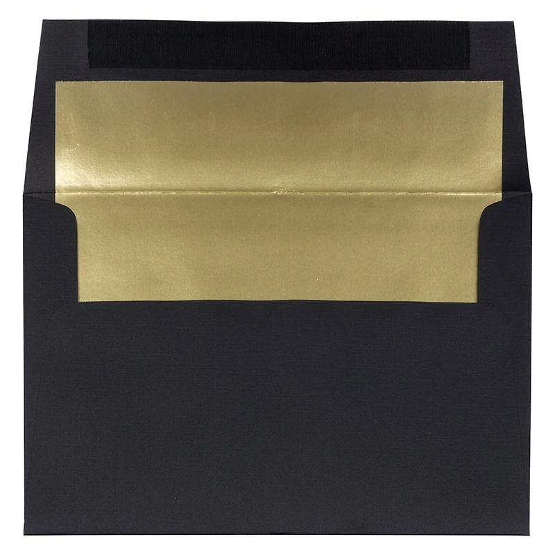 JAM Paper A8 Black Linen Gold Foil Lined Invitation Envelopes