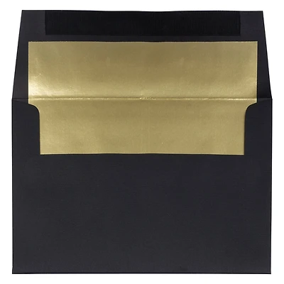 JAM Paper A8 Black Linen Gold Foil Lined Invitation Envelopes