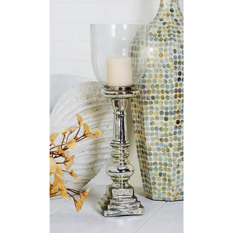 22" Silver Glass Traditional Candle Holder