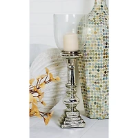 22" Silver Glass Traditional Candle Holder