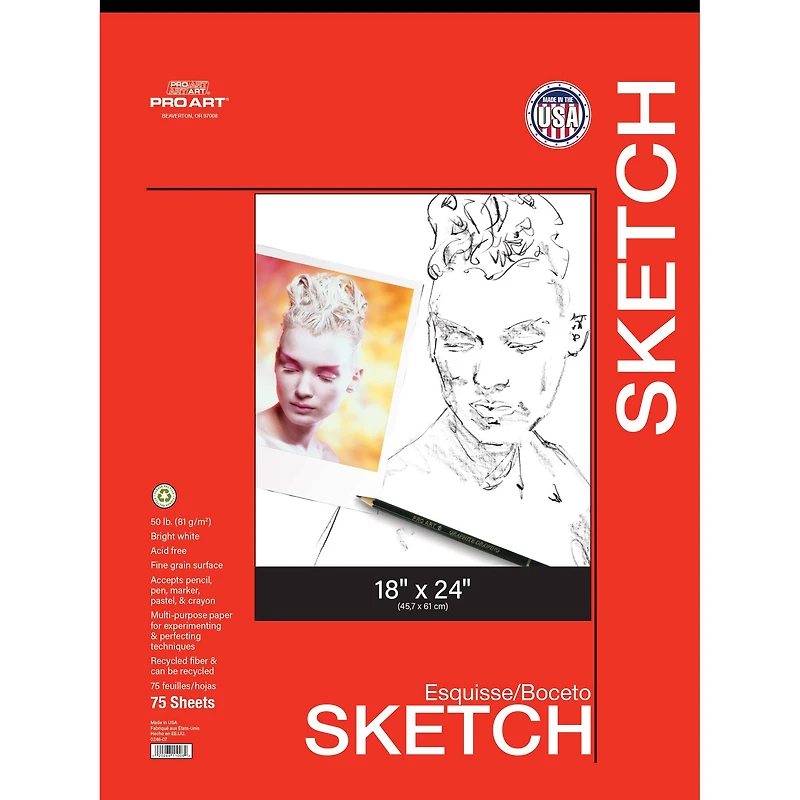 Pro Art® Taped Sketch Paper Pad, 18'' x 24'', 75 Sheets