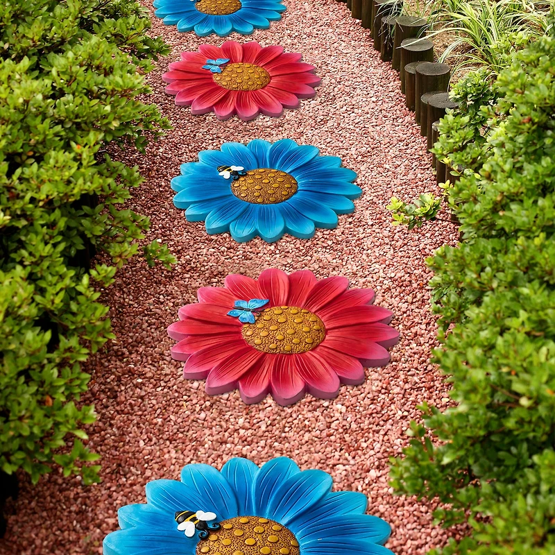 Glitzhome® 10" Cement Flower Textured Stepping Stones Set