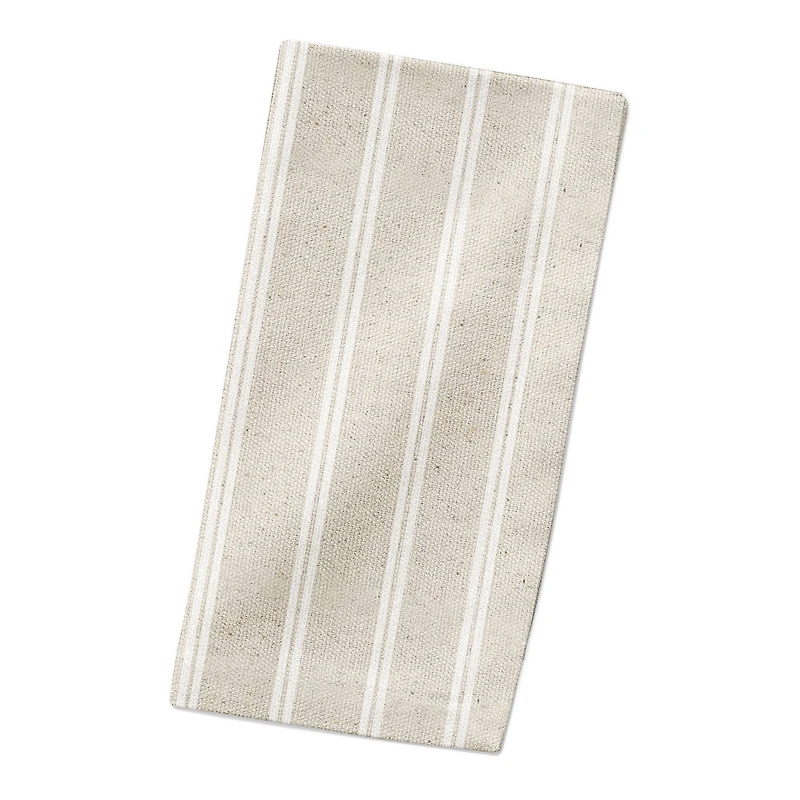 Cream & White Ticking Stripe Cotton Twill Dinner Napkin
