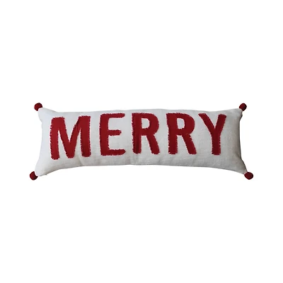 Hello Honey® Red & White Merry Woven Cotton Lumbar Pillow