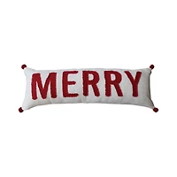 Hello Honey® Red & White Merry Woven Cotton Lumbar Pillow