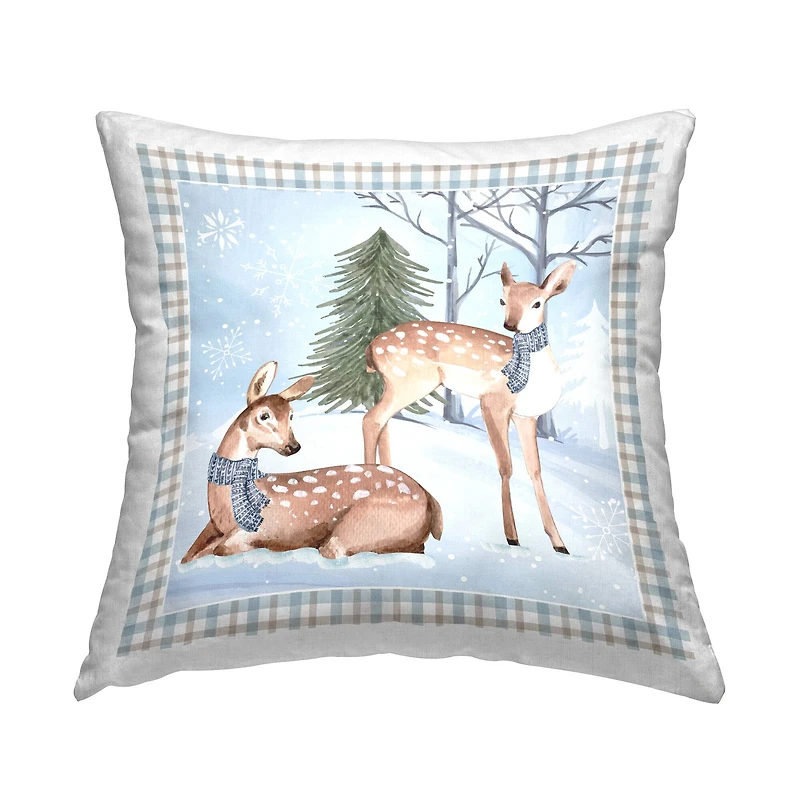 Stupell Industries Deer Wildlife Winter Gingham Throw Pillow