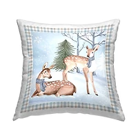 Stupell Industries Deer Wildlife Winter Gingham Throw Pillow
