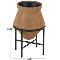 20" Brown Wide Metal Vase with Black Stand