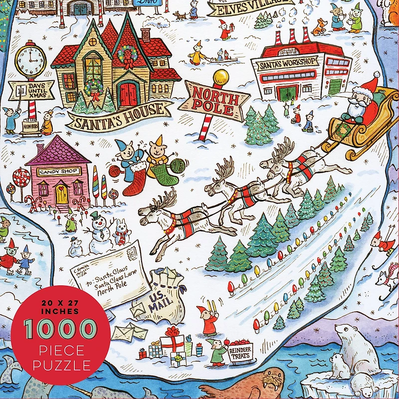 TF Publishing Greetings From The North Pole Map Christmas 1,000 Piece Jigsaw Puzzle
