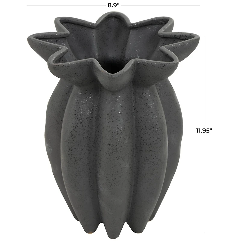 12" Black Ceramic Speckle Textured Vase with Tulip Style Opening