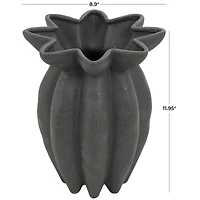 12" Black Ceramic Speckle Textured Vase with Tulip Style Opening