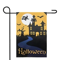 Spooky House Halloween Outdoor Garden Flag with Bats & Witch, 12.5" x 18"