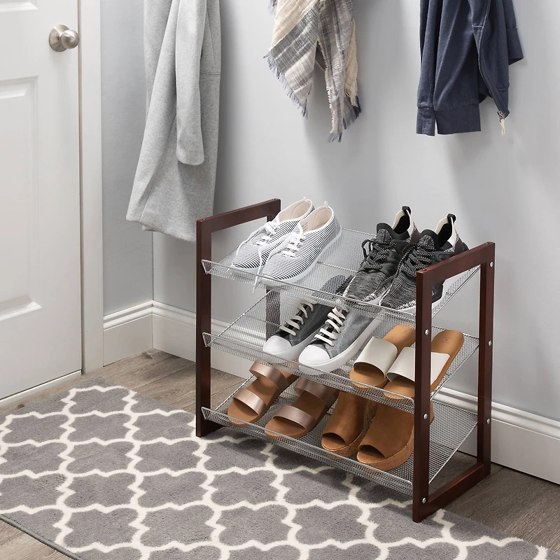 Organize It All Espresso 3 Tier Mesh Shelf Shoe Rack
