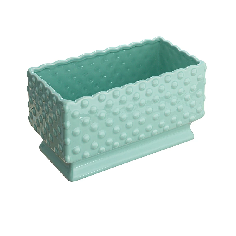 Hello Honey® 11" Mint Ceramic Hobnail Planter with Scalloped Edge