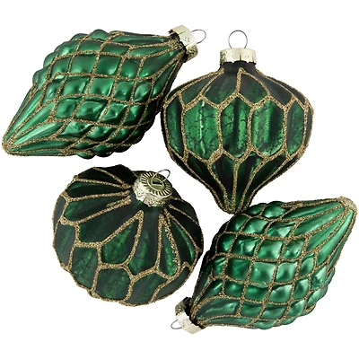 4ct. Green with Gold Glitter Onion & Finial Glass Christmas Ornaments