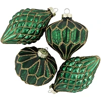 4ct. Green with Gold Glitter Onion & Finial Glass Christmas Ornaments