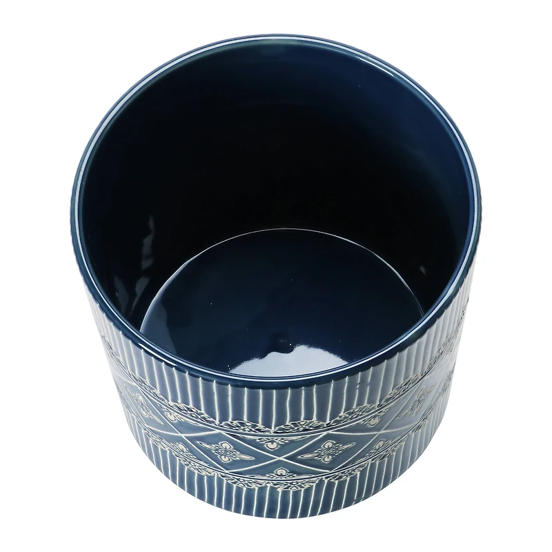 Hello Honey® 11" Blue & White Debossed Stoneware Footed Planter