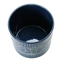 Hello Honey® 11" Blue & White Debossed Stoneware Footed Planter