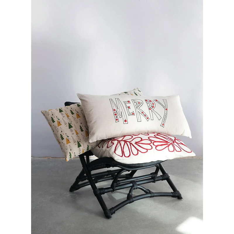 Hello Honey® 26" Cream & Red Embroidery Cotton Slub Pillow