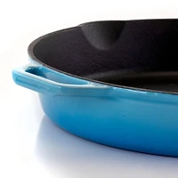 MegaChef 12" Round Blue Enamel Cast Iron Skillet