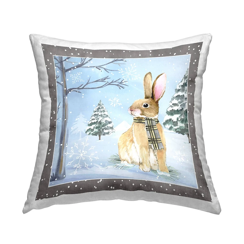 Stupell Industries Winter Woods Rabbit Snow Scene Throw Pillow