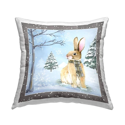 Stupell Industries Winter Woods Rabbit Snow Scene Throw Pillow