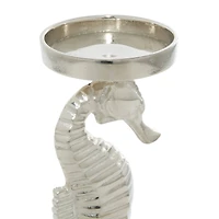 Silver Aluminum Coastal Seahorse Candle Holder Set