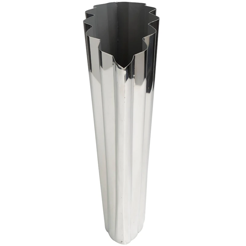 15" Silver Stainless Steel Vase with Zig Zag Edging