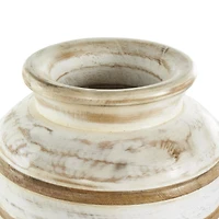 11" Brown Horizontal Ridge Mango Wood Distressed Vase