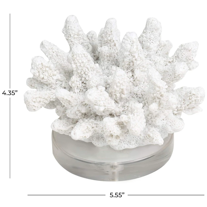 6" White Polystone Small Textured Coral Sculpture with Clear Acrylic Base