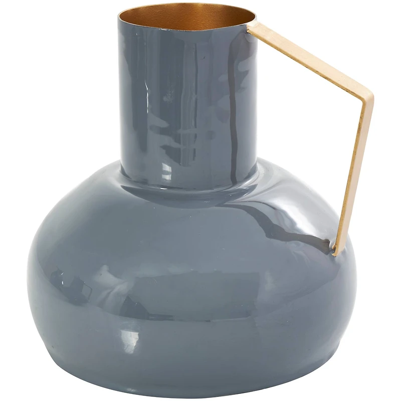 CosmoLiving by Cosmopolitan Blue Metal Abstract Enameled Vase with Geometric Gold Handle Set