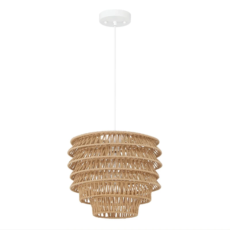 Hello Honey® 15.25" Natural Boho Handwoven Paper Rope & Metal Ceiling Pendant Lamp
